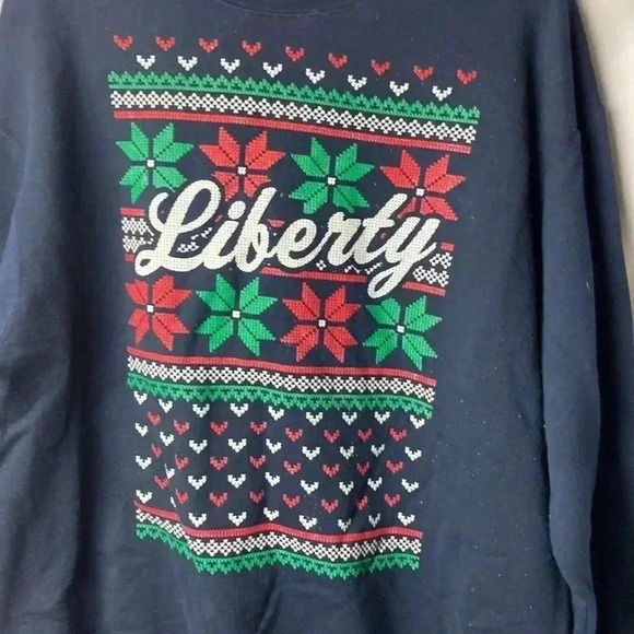CHAMPION ECO FLEECE MENS SIZE LARGE NAVY SWEATSHIRT LIBERTY CHRISTMAS DESIGN - Picture 10 of 12